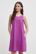Sukienki - United Colors of Benetton sukienka lniana kolor fioletowy mini prosta - miniaturka - grafika 1
