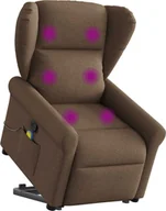 Fotele - vidaXL Podnoszony fotel masujący, rozkładany, brązowy, obity tkaniną - miniaturka - grafika 1