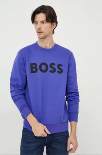 Bluzy męskie - BOSS bluza bawełniana męska kolor fioletowy z nadrukiem - Boss - grafika 1