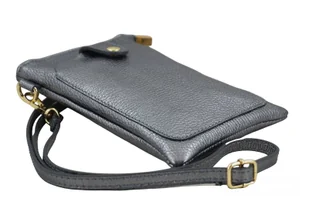 Mini torebka / etui ze skóry metalizowanej - Srebrna ciemna - Etui i futerały do telefonów - miniaturka - grafika 3