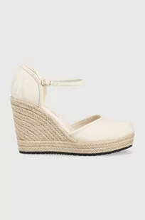 Calvin Klein Jeans espadryle WEDGE SANDAL CLOSE TOE ESS damskie kolor beżowy na koturnie YW0YW01194 - Espadryle damskie - miniaturka - grafika 1