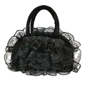 Torebki damskie - Torebka Lolita Gotycka z Falbankami i Koronką Czarna - miniaturka - grafika 1