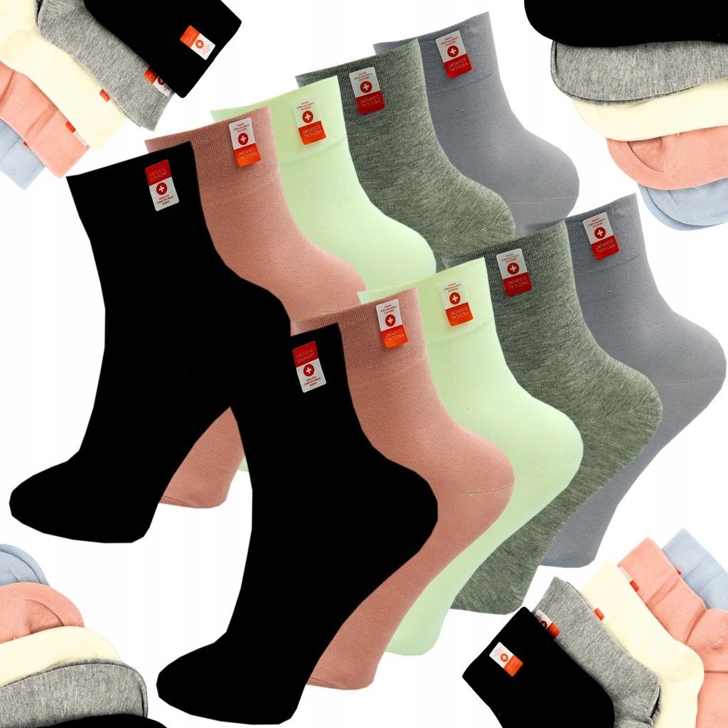 10x Skarpety Damskie Długie BAWEŁNA 97% Skarpetki ELASTYCZNE MEDYCZNE 35-38
