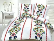 Pościel - Karo Pościel z kory 140x200 Łowicka 222b biało-czerwona kwiatki na guziki bawełna - miniaturka - grafika 1