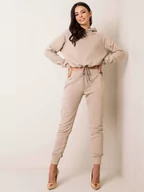 Komplety damskie - Komplet dresowy beżowy casual bluza i spodnie kaptur rękaw długi nogawka ze ściągaczem długość długa troczki - miniaturka - grafika 1