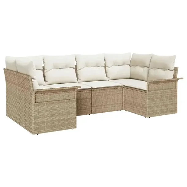 Zestaw Sofa Kątowa Ogrodowa z Rattanu, Beżowa z Białymi Poduszkami