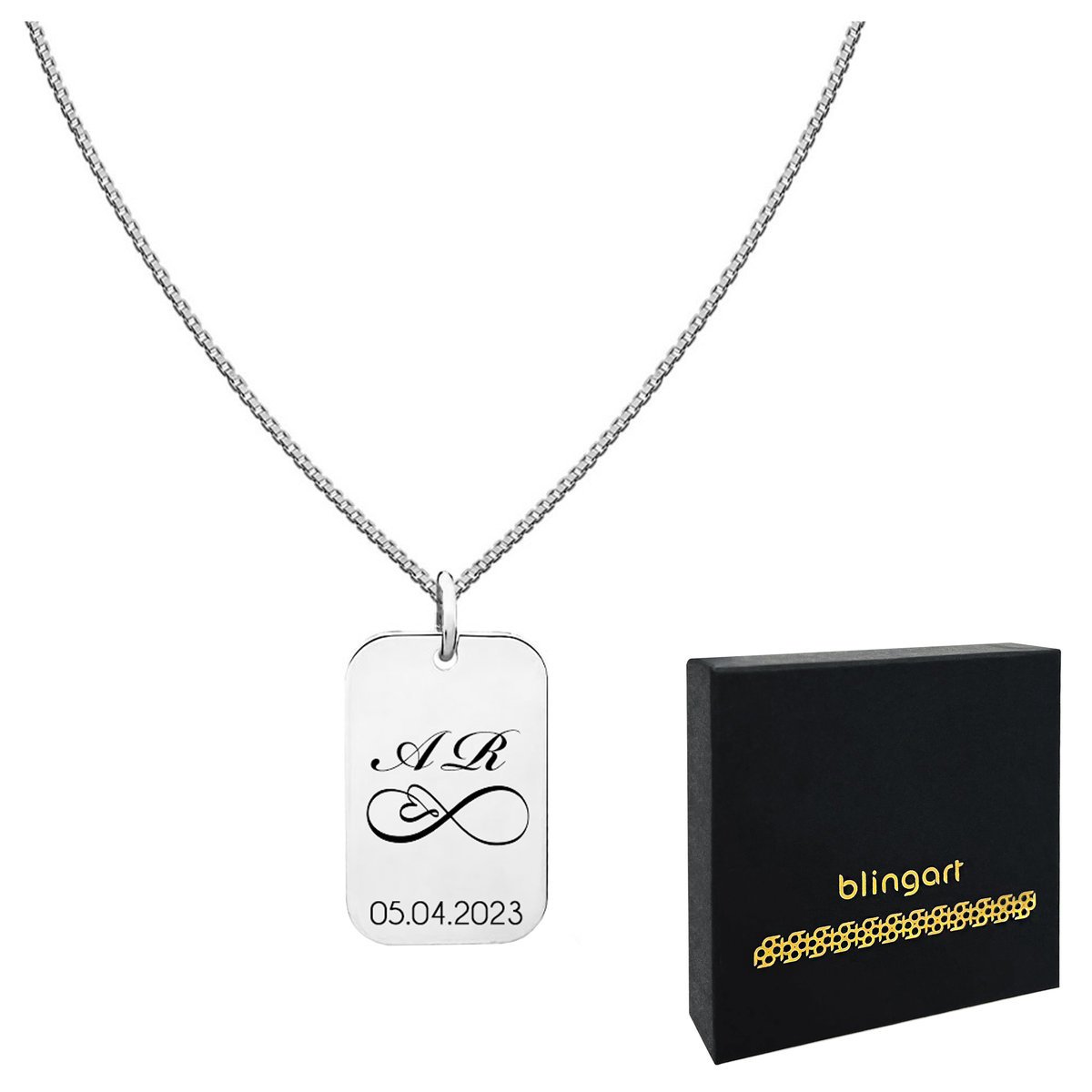 Srebrny naszyjnik z GRAWEREM nieśmiertelnik kostka