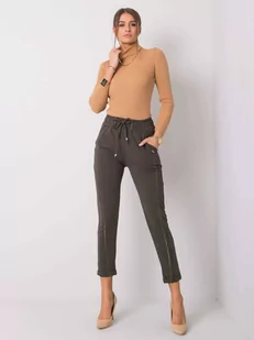 Spodnie dresowe ciemny khaki casual - Dresy damskie - miniaturka - grafika 1