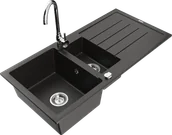 Zlewozmywaki z baterią - Mexen Andres zlewozmywak granitowy 1,5-komorowy z ociekaczem i baterią kuchenną Telma, czarny/złoty - 6515-75-670200-00 - miniaturka - grafika 1