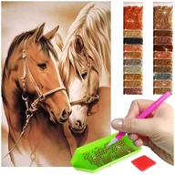 Malowanie po numerach - Haft Diamentowy ARTULIO, Obraz DIY 5D, Diamond Painting, Mozaika diamentowa 40x60cm (Portret dwóch koni / miłość) + zestaw akcesoriów - miniaturka - grafika 1
