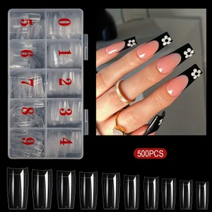 TEMU 500 Szt. Miękkie Końcówki Do Paznokci Żelowych, Naturalne/przezroczyste Końcówki Do Paznokci Akrylowych, Wstępnie Ukształtowane, Półkryte - Akcesoria do paznokci - miniaturka - grafika 1