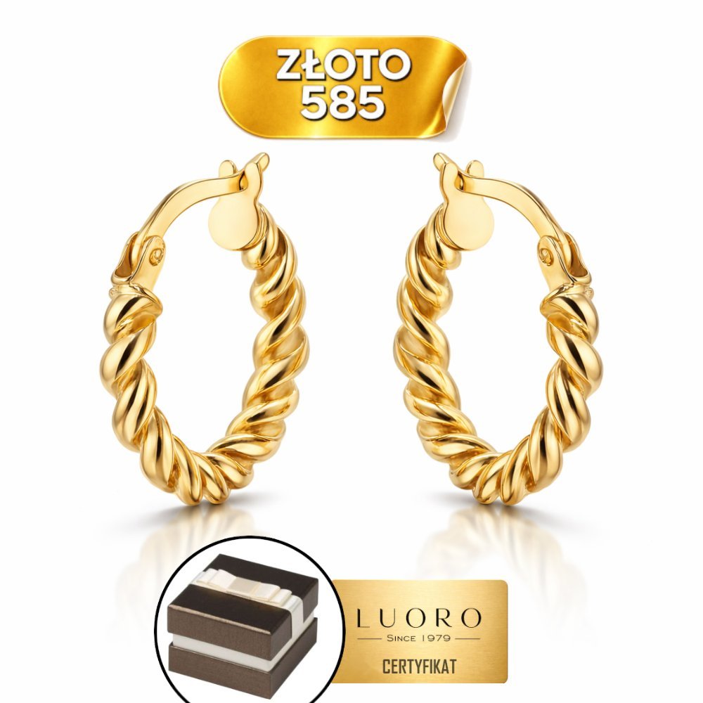 KOLCZYKI ZŁOTE 585 14K KÓŁKA ZAKRĘCANE ŚREDNICA 15 MM ELEGANCKIE