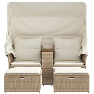 2-osobowa sofa ogrodowa z zadaszeniem i stołkami, beżowa, rattan PE Lumarko! - Sofy ogrodowe - miniaturka - grafika 5