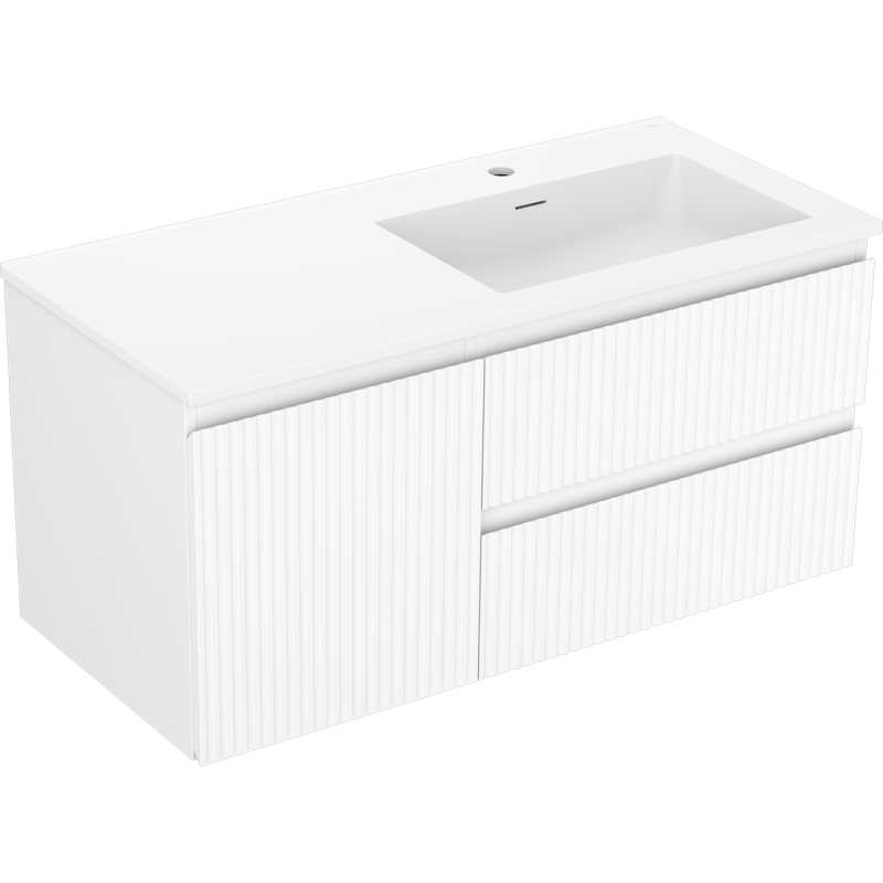 Mexen Rivel szafka łazienkowa 100 cm z umywalką Otis prawą, 2S, 1D, ryflowana, biała mat - 91A23-10047-3-BBFFF01-W18P01