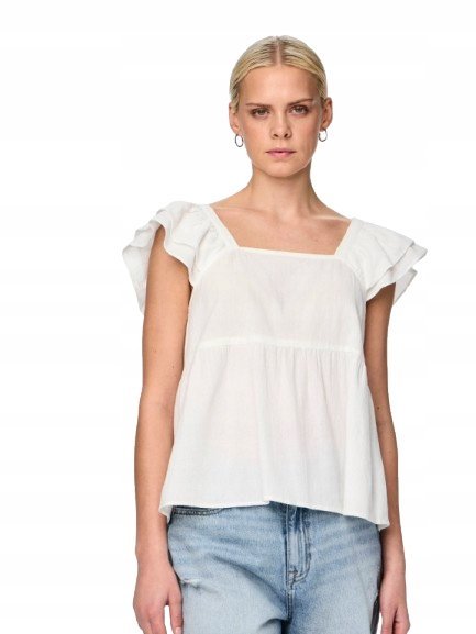 PIECES BIAŁA BLUZKA Z KWADRATOWYM DEKOLTEM I FALBANAMI M XQA