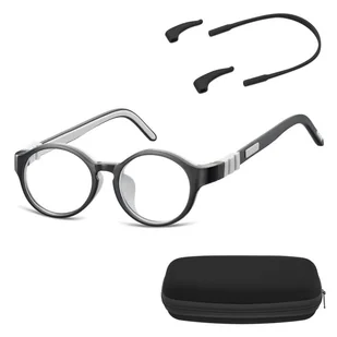 Elastyczne dziecięce oprawki okularowe zerówki okrągłe + gumka Sunoptic K7C czarne - Okulary korekcyjne, oprawki, szkła - miniaturka - grafika 1