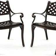 Fotele i krzesła ogrodowe - Zestaw 2 krzeseł ogrodowych z odlewu aluminiowego, odporne na warunki atmosferyczne, krzesła tarasowe z podłokietnikami, na balkon, podwórko - miniaturka - grafika 1