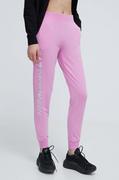 Spodnie damskie - EA7 Emporio Armani spodnie dresowe kolor różowy z nadrukiem - miniaturka - grafika 1