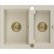 Zlewozmywaki - Mexen Carlos zlewozmywak granitowy 1,5-komorowy 582 x 475 mm, beżowy, syfon złoty - miniaturka - grafika 1
