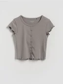 Koszulki dla dziewczynek - Reserved - T-shirt z guzikami - ciemnoszary - miniaturka - grafika 1