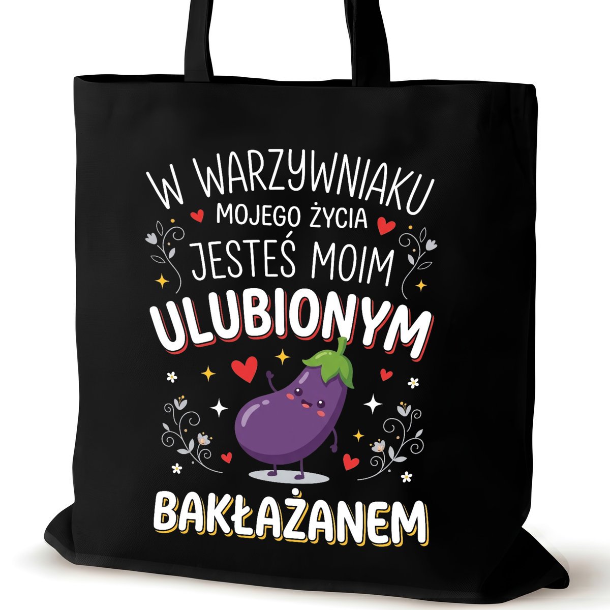 Czarna torba bawełniana dla VIRAL na ramię nadrukiem duża śmieszna