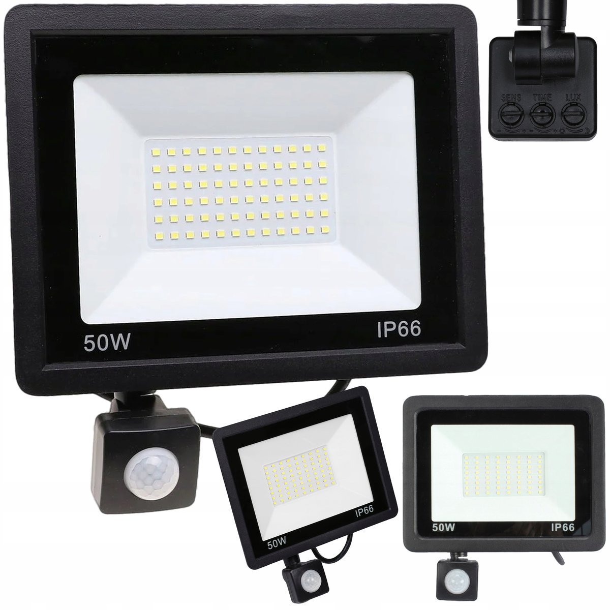 Halogen Naświetlacz LED Smartled 50W czarny z czujnikiem ruchu IP66 4500K