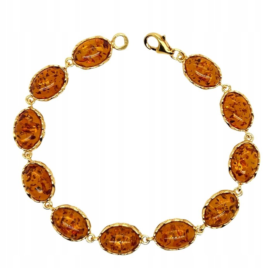 Bransoletka srebrna POZŁACANA z bursztynem naturalnym duża srebro