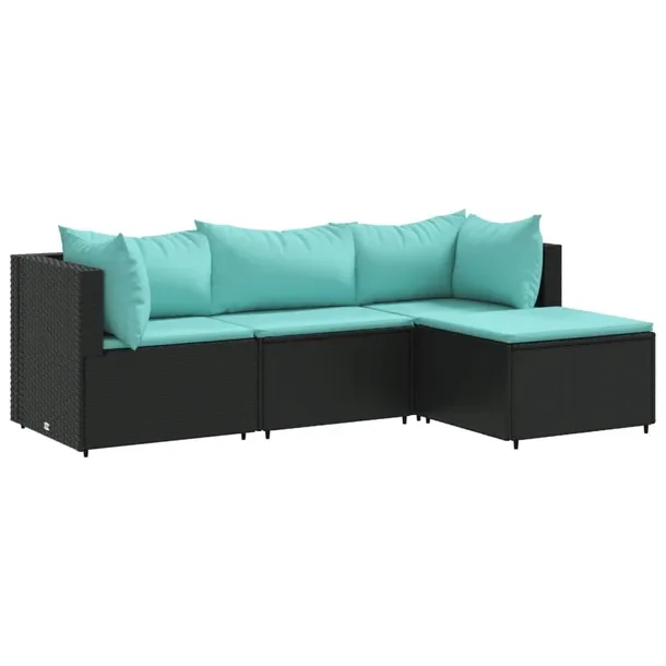 Zestaw mebli ogrodowych z poduszkami, czarny, rattan PE, wymiary: 63x63x57,