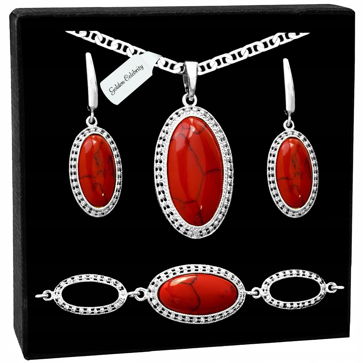 SREBRNY KOMPLET BIŻUTERII NASZYJNIK SREBRO 925 BRANSOLETKA + KOLCZYKI 50 CM