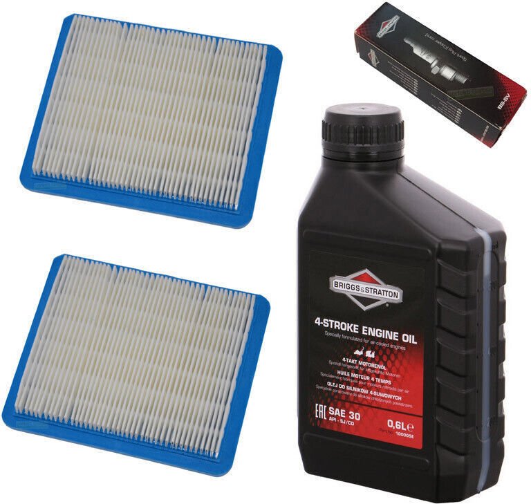Świeca zapłonowa + filtr + olej do kosiarki Briggs & Stratton B&S Quantum 625 650 675