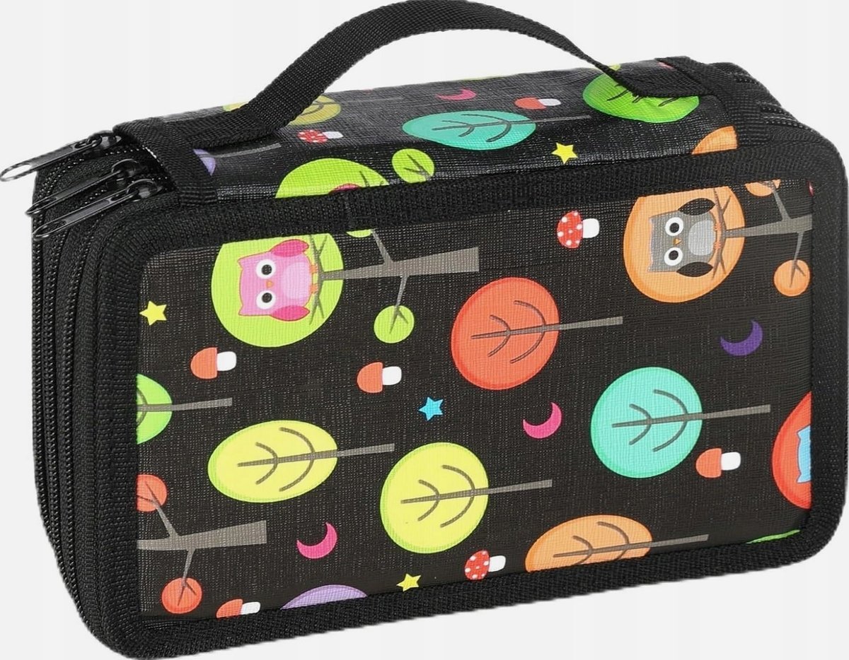 PIÓRNIK 21X14X7CM SZKOLNY 3 PRZEGRÓDKI 52 OTWORY ETUI ZAMEK BŁYSKAWICZNY
