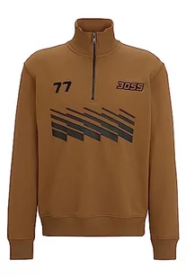 BOSS Męska bluza Zeretrobike z bawełny Terry z zamkiem błyskawicznym na kołnierzu i detalami w stylu wyścigowym, jasny beż, XL - Bluzy męskie - miniaturka - grafika 1