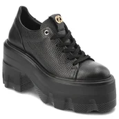 Sneakersy damskie - Czarne Sneakersy Carinii Skórzane Obuwie Damskie Na Obcasie - miniaturka - grafika 1