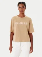 Koszulki i topy damskie - Guess T-Shirt V5YI02 I3Z14 Beżowy Boxy Fit - miniaturka - grafika 1