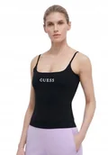 Bluzki damskie - GUESS CZARNY TOP NA RAMIĄCZKACH Z BIAŁYM NADRUKIEM L I1C - miniaturka - grafika 1