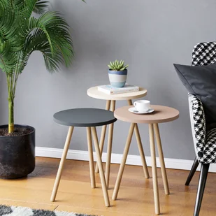 Stolik kawowy Hjørring zestaw 3 stolików kawowych okrągły stolik do salonu stolik boczny stolik kawowy 49 x Ø34 cm stolik sofy szary/biały/rosé - Ławy i stoliki kawowe - miniaturka - grafika 1