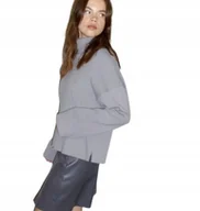Swetry damskie - NOISY MAY SZARY SWETER Z GOLFEM I SZEROKIMI MANKIETAMI S XQA - miniaturka - grafika 1