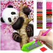Dekoratorstwo - Haft Diamentowy ARTULIO, Obraz DIY 5D, Diamond Painting, Mozaika diamentowa 40x60cm (Mała panda na różowym tle) + zestaw akcesoriów - miniaturka - grafika 1