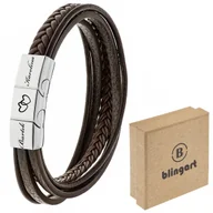 Bransolety męskie - BLINGART Bransoletka skórzana MĘSKA regulowana BRĄZOWA GRAWER - miniaturka - grafika 1
