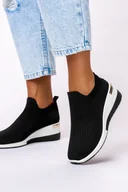 Trampki damskie - Czarne buty sportowe na koturnie slip on Casu 37-3-22-B - miniaturka - grafika 1