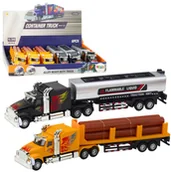 Samochody i pojazdy dla dzieci - Ciężarówka Cysterna Transport Drewna Napęd Pull-Back Światła Dźwięki 1:36 LEAN Toys - miniaturka - grafika 1