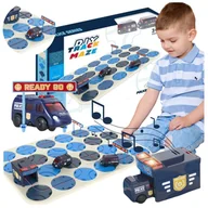 Samochody i pojazdy dla dzieci - ZESTAW TOR LABIRYNT BUDOWANIE TRASY POLICJA RADIOWOZY ŚWIATŁO DŹWIĘK DROGA - miniaturka - grafika 1