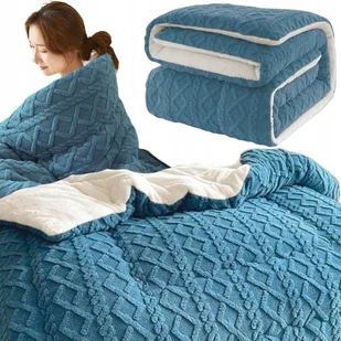 Kołdra Ciepła Zimowa Puszysta 150X200 Gruby Koc Dwustronny Baranek 4,2 Kg Turkusowa - Koce - miniaturka - grafika 1