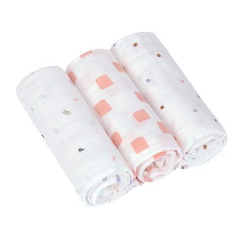 Muślinowy otulacz kocyk z bawełny organicznej 60x60cm zestaw 3 szt. Happy Fruits peach