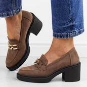 Mokasyny damskie - Beżowe zamszowe mokasyny damskie Vinceza 58325 - miniaturka - grafika 1