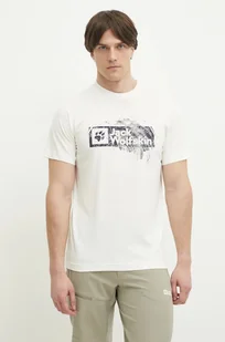 Jack Wolfskin t-shirt Brand męski kolor beżowy z nadrukiem A64116 - Koszulki męskie - miniaturka - grafika 1