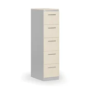 Szafy biurowe - Kartoteka metalowa KOMBI z drewnianym frontem A4, 5 szuflad, szary/brzoza - miniaturka - grafika 1