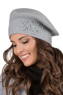 Vivisence beret damski z aplikacją kwiatową rozmiar uniwersalny - czapka damska zimowa dla eleganckich kobiet czapka dzianinowa jesienna czapka wełniana ciepła - jasnoszara - Czapki damskie - miniaturka - grafika 1