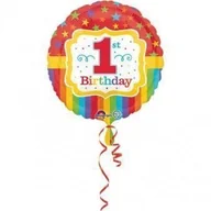 Baby shower i roczek - Balon Foliowy Roczek Gwiazdki Paski 43 Cm - miniaturka - grafika 1