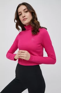Koszulki i topy damskie - Adidas Originals longsleeve Trefoil Moments damski kolor różowy z półgolfem - Originals - grafika 1
